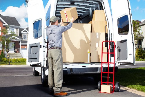 Packed moving boxes organized for removal truck hire