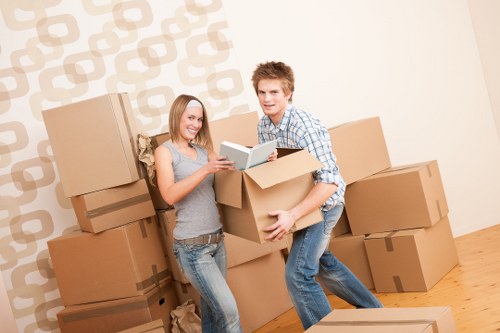Packed boxes and furniture loaded into a moving truck in Barnes