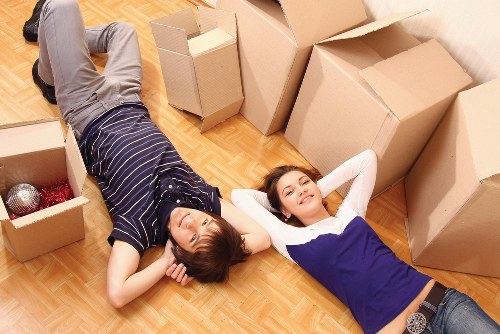Moving van outside a Barnes home during a house relocation